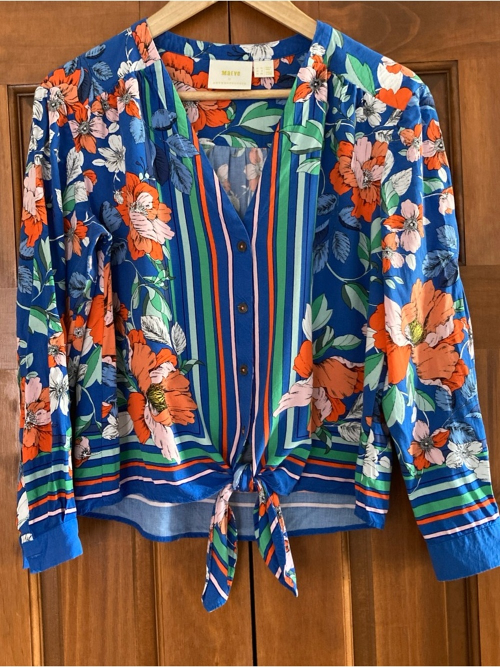 Mauve by Anthropologie Blue Floral Tie-Front Blouse women’s medium